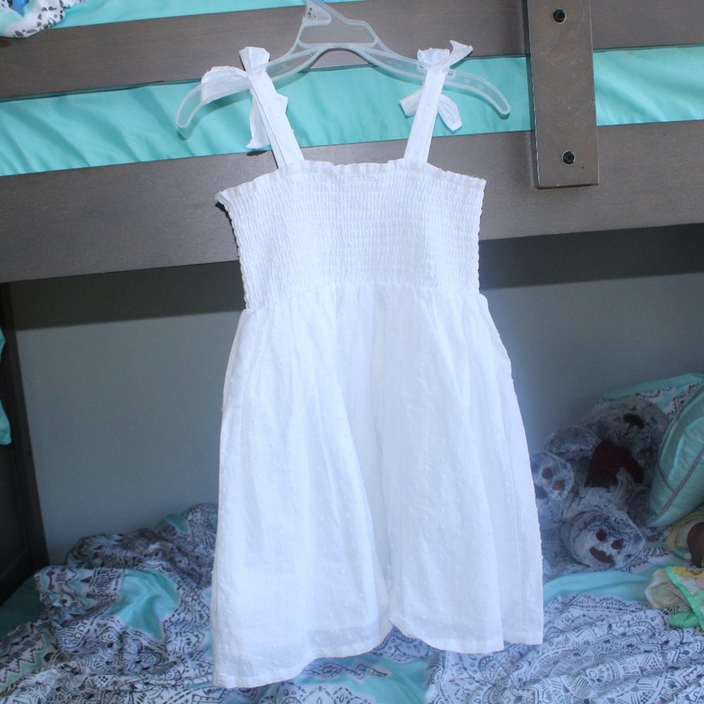 white smocked top dress